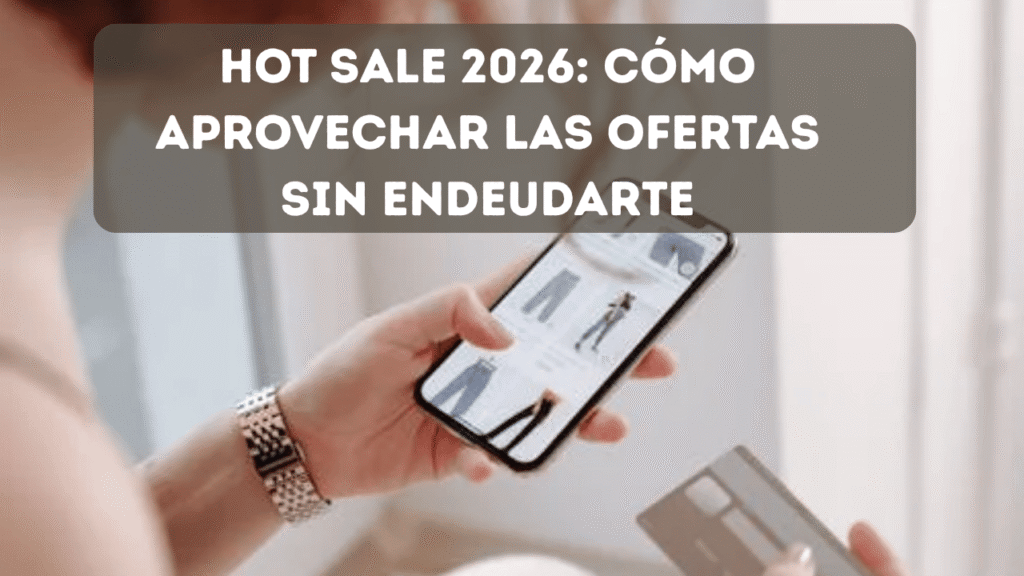 Mujer evaluando una compra en línea con celular y tarjeta de crédito en mano antes del Hot Sale en México