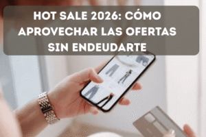 Mujer evaluando una compra en línea con celular y tarjeta de crédito en mano antes del Hot Sale en México