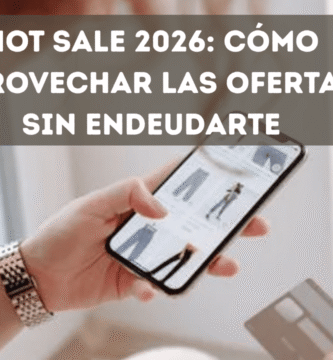 Mujer evaluando una compra en línea con celular y tarjeta de crédito en mano antes del Hot Sale en México