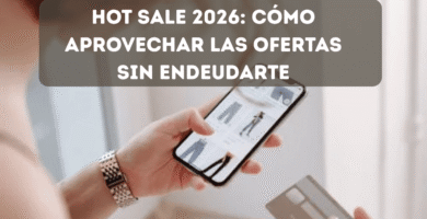 Mujer evaluando una compra en línea con celular y tarjeta de crédito en mano antes del Hot Sale en México