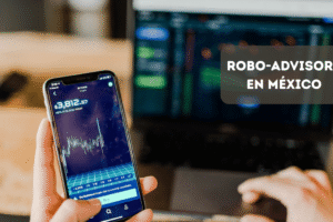 Pantalla con gráficas financieras y curvas de rendimiento que ilustran la gestión automatizada de portafolios por robo-advisors en México