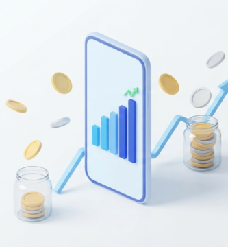 Análisis gráficas de inversión en una tablet y un smartphone junto a monedas apiladas